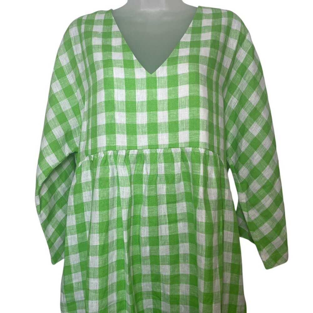 Mara Hoffman Aviva Green Checkered Midi Dress XS | 100% Hemp | NWOT - Picture 4 of 6